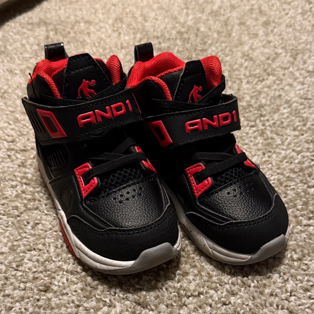 AND1 Kids Black and Red High-Top Sneakers